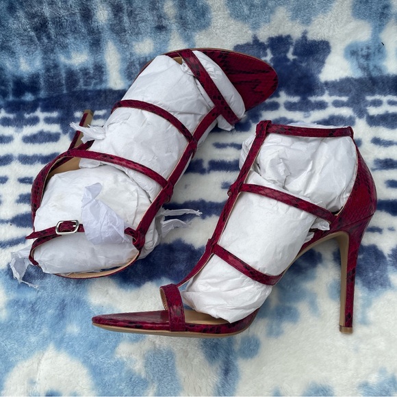 Daya by Zendaya Snakeskin Raspberry Fuchsia Myra Strappy Stiletto Heel Sandal - Picture 2 of 6